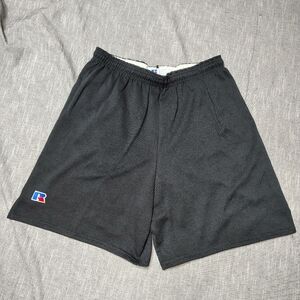 VINTAGE Russell Athletic Shorts Black‎ Made In USA Fleece Elastic Drawstring